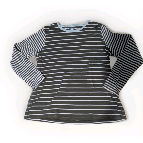 Lands' End Tops - Lands' End Shaped Fit Long Sleeve T Shirt Crewneck Olive Green Striped Large Wmn